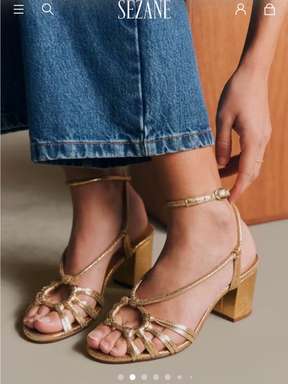 Sezane Gloria Gold Metallic Ankle-Strap Block Heel Sandals (sz 8)